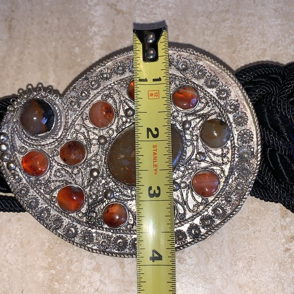 Ione oversized silver paisley buckle with 12 stones, braided cord belt VTG L EUC main image 4